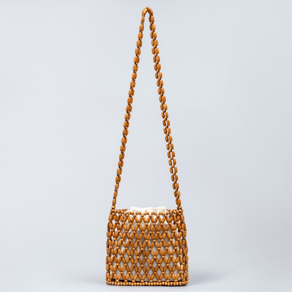 Women's Seaside Beach Vacation With Wooden Beads Decoration Women's Shoulder Bag