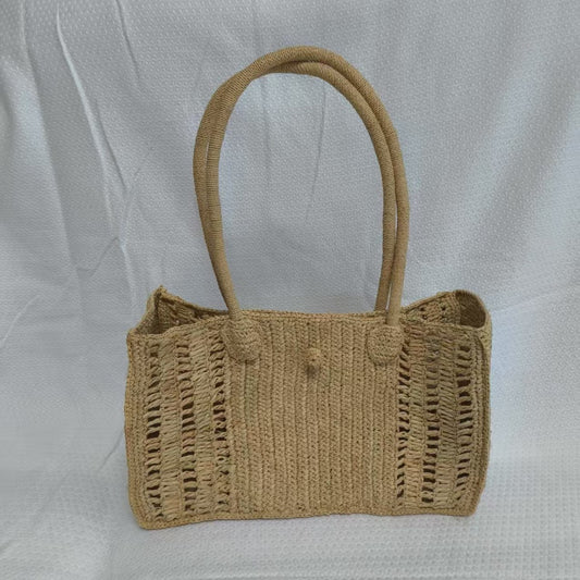 Seaside Style Hollow Raffia Handmade Woven Retro Straw Vacation Beach Bags