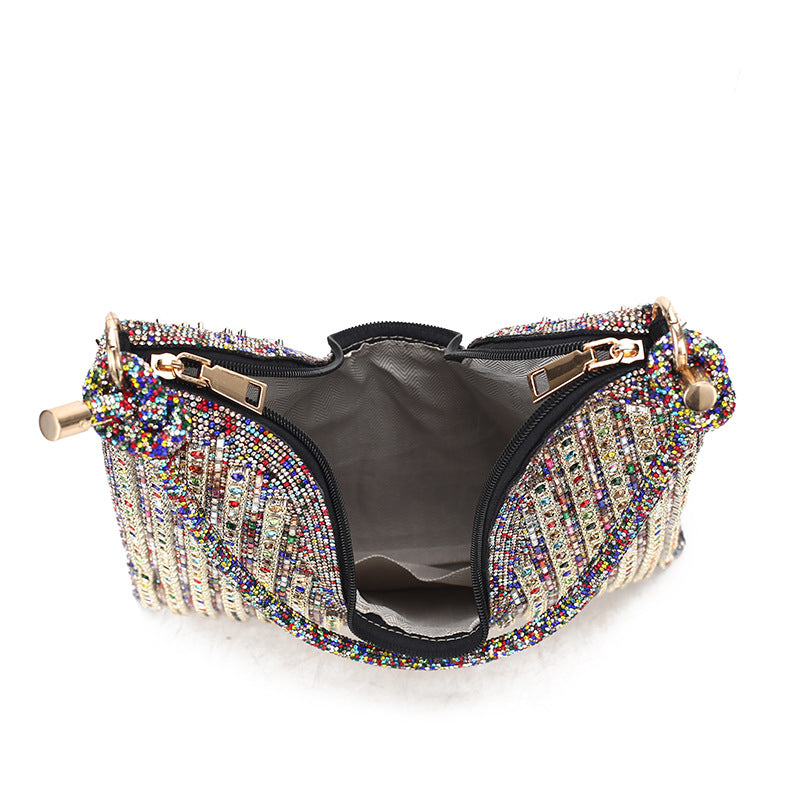 Women's Full Diamond Rhinestone Chain Shiny Portable Bucket Bags
