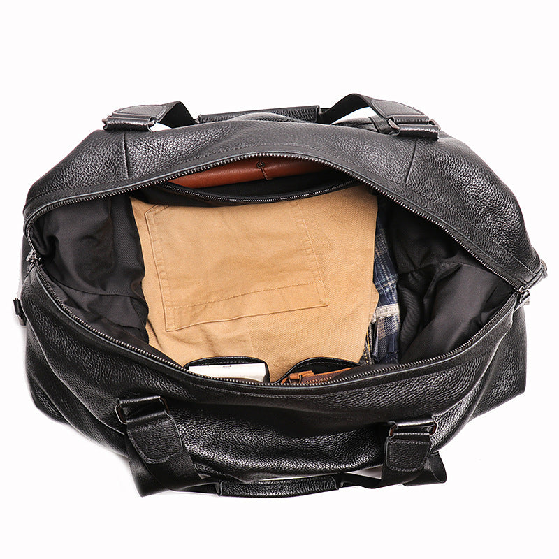 Men's Leather Portable Short Business Trip Cowhide Large Capacity Men's Messenger Bag