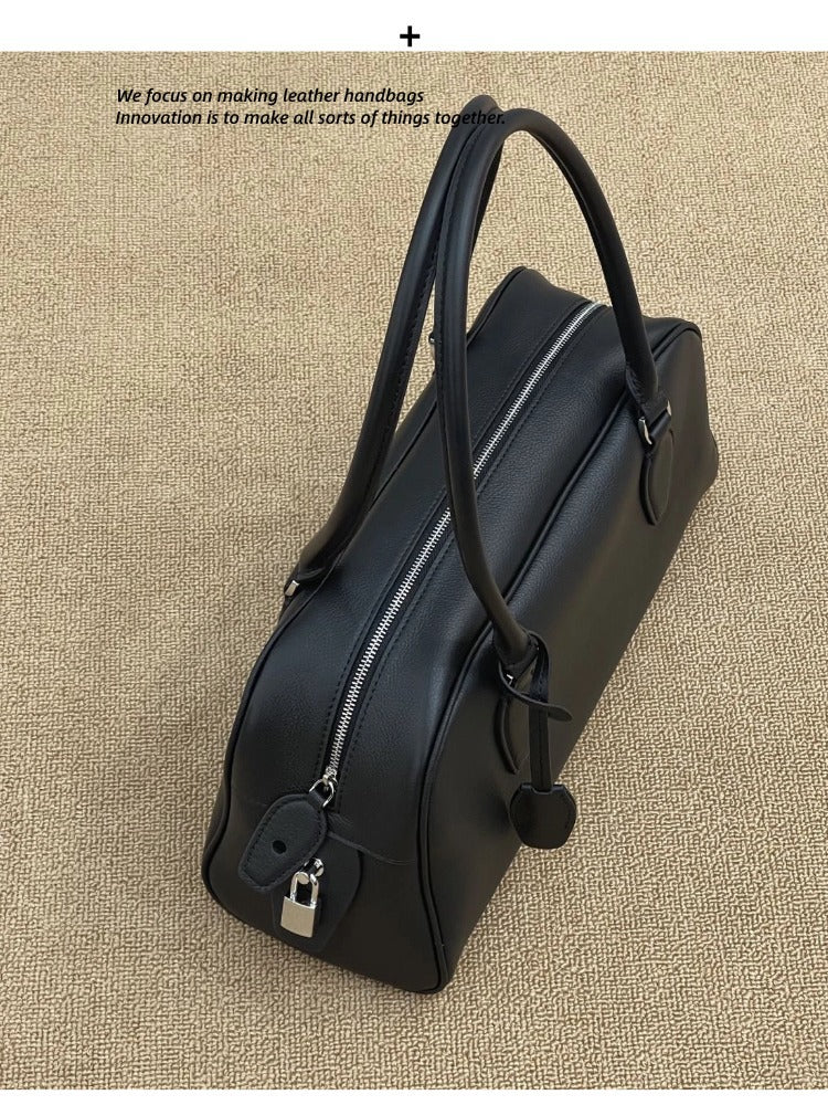 Women's Layer Cowhide Bowling High-grade Large Capacity Commuter Underarm Boston Hand Bags