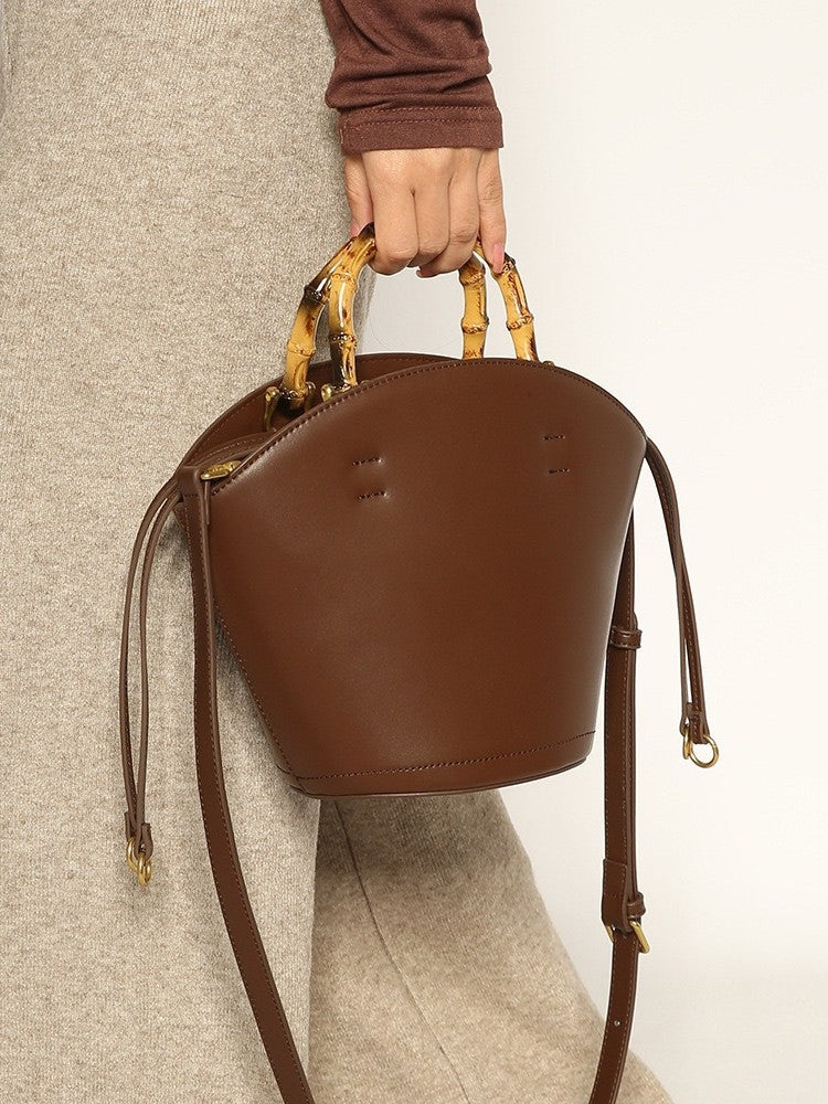 Design Bamboo Soft Leather Vegetable Basket Women's Messenger Bag