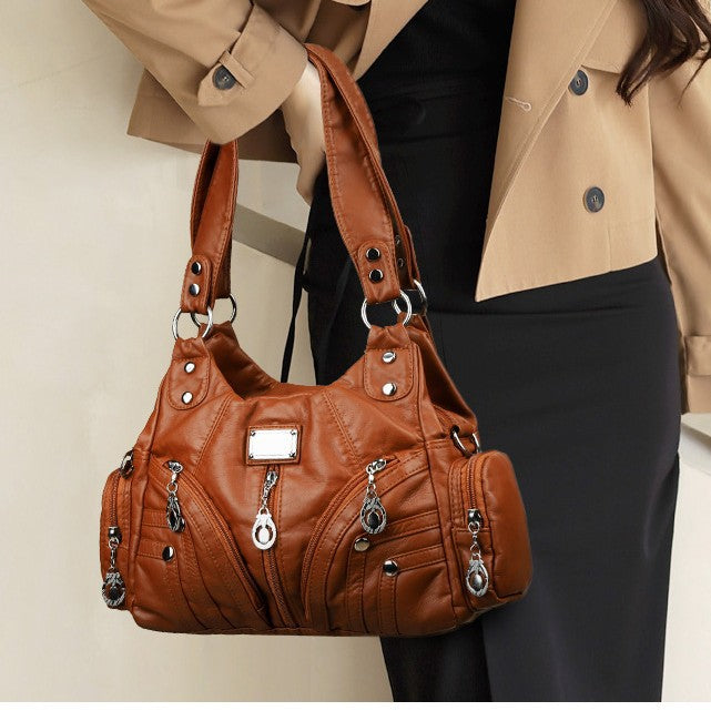Women's Soft Leather Washed Fashion Trendy Women's Handbag