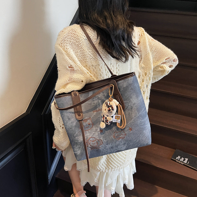 Large Capacity Totes Cute Cartoon Embroidery Tote Bag