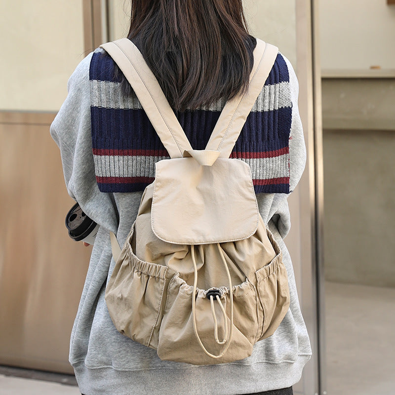 Style Nylon Drawstring Fashionable Pleated Commuter Simple Fresh Women's Backpack