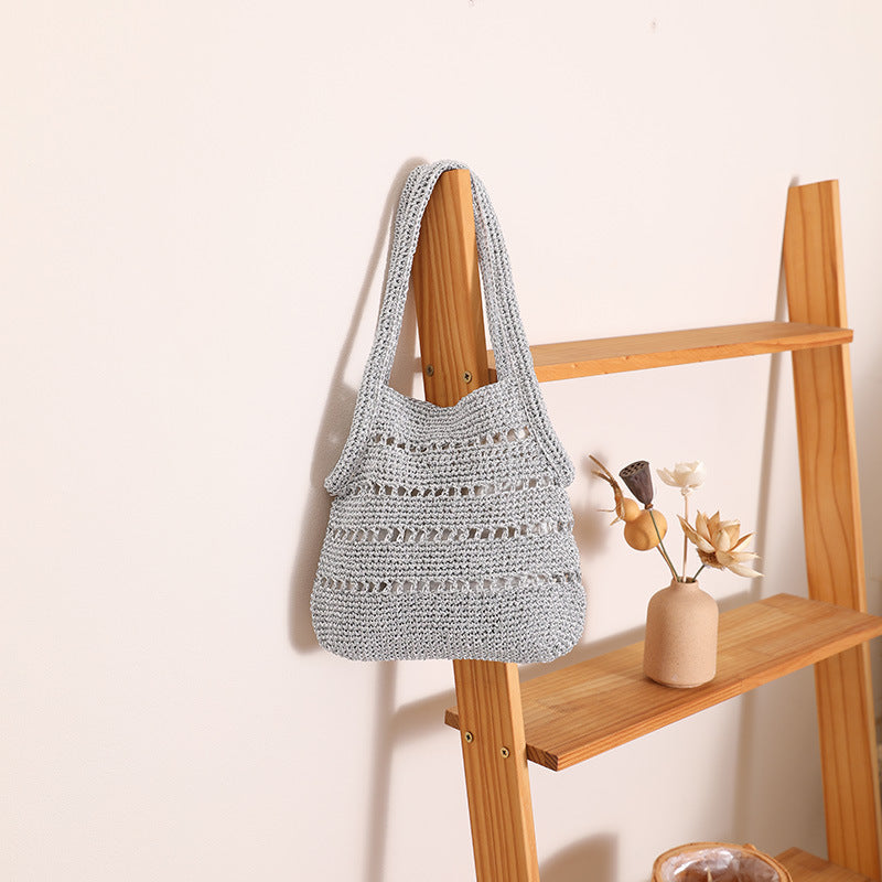 Straw Metallic Yarn Portable Hollow Woven Seaside Bags