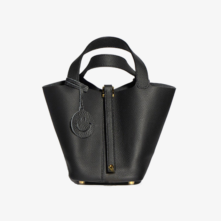 First Layer Cowhide Home Vegetable Basket Soft Bucket Bag