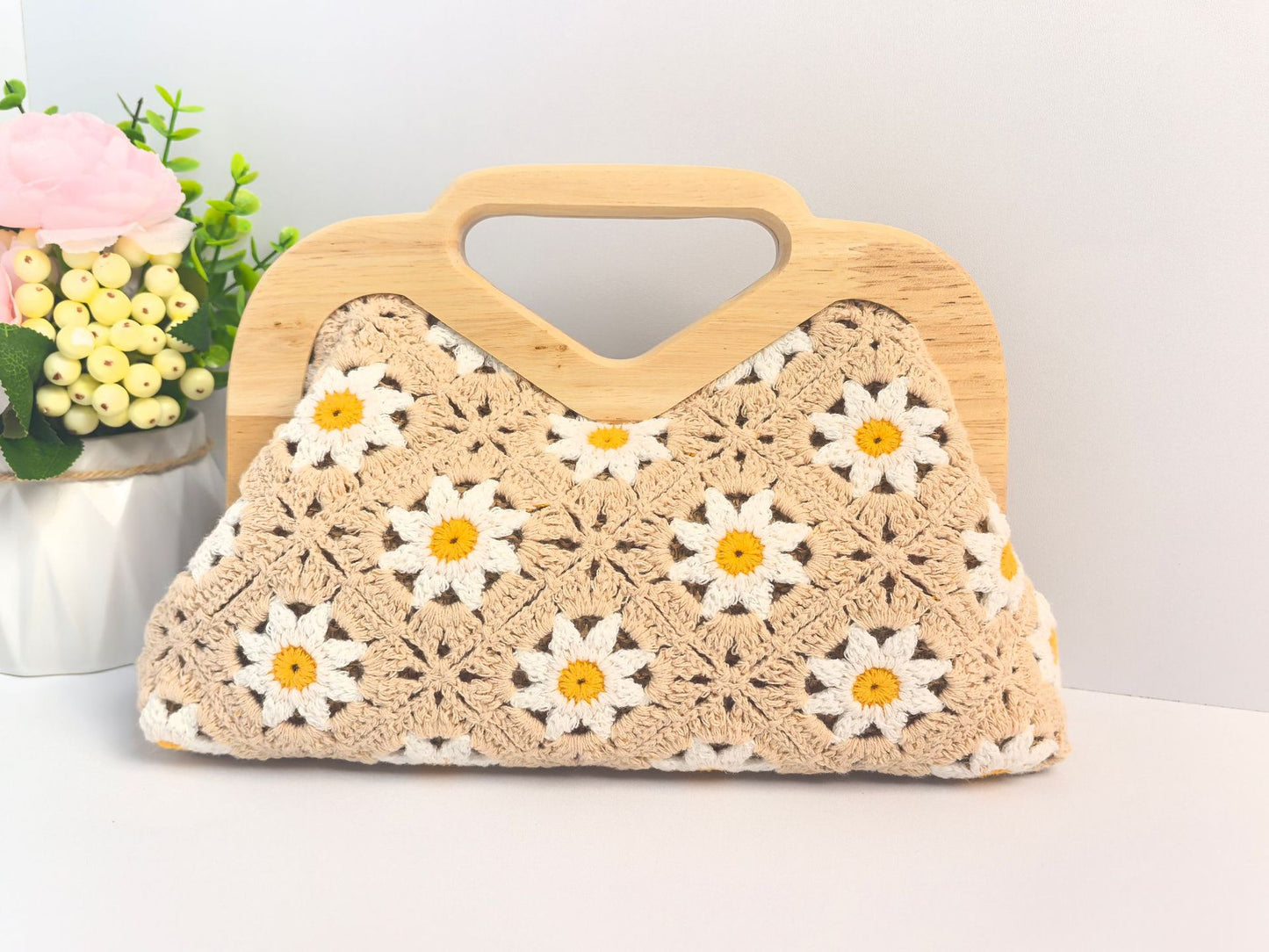Women's Handmade Cotton Exquisite Pattern Crocheted Hollow Woven Knitted Bags