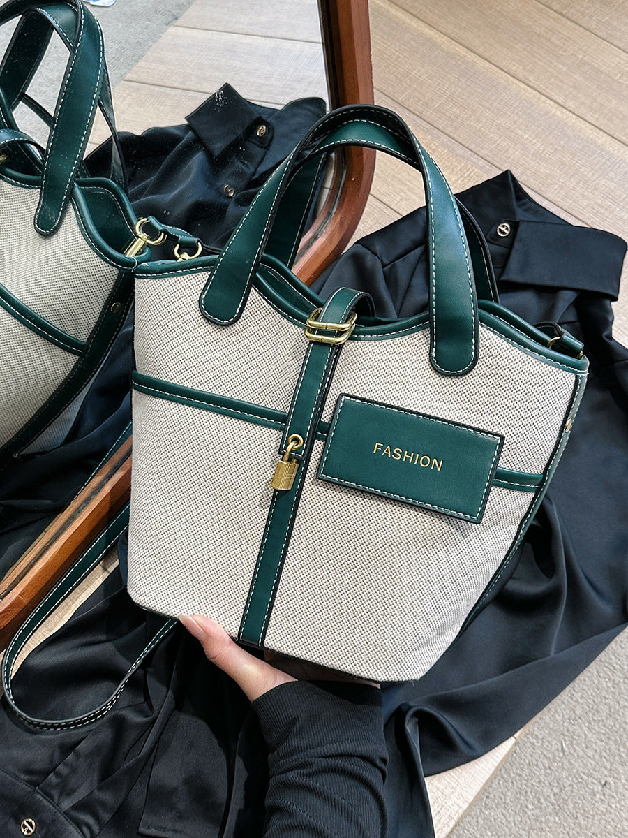 Women's Popular Retro Canvas Hand Holding Fashion Color Bucket Bags