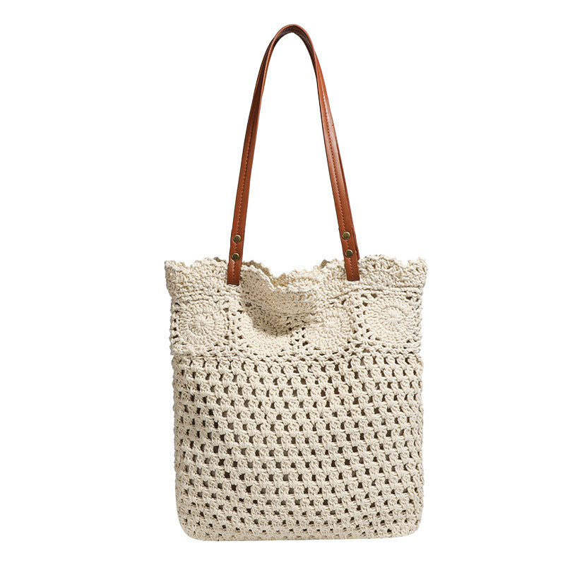 Women's Flower One Woven Lace Straw Vacation Tote Bag