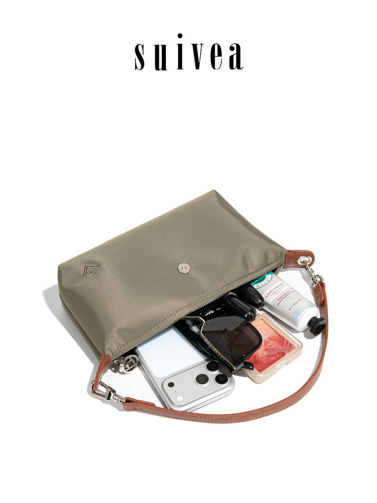 Women's Color Contrast Patchwork Nylon Flip Dumpling Lunch Underarm Bag