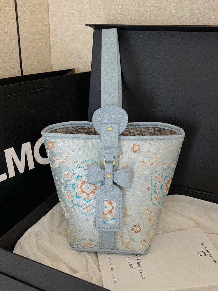 Chinese Style Song Dynasty Brocade Embroidered Portable Self-made Cloth Handmade Bucket Bags