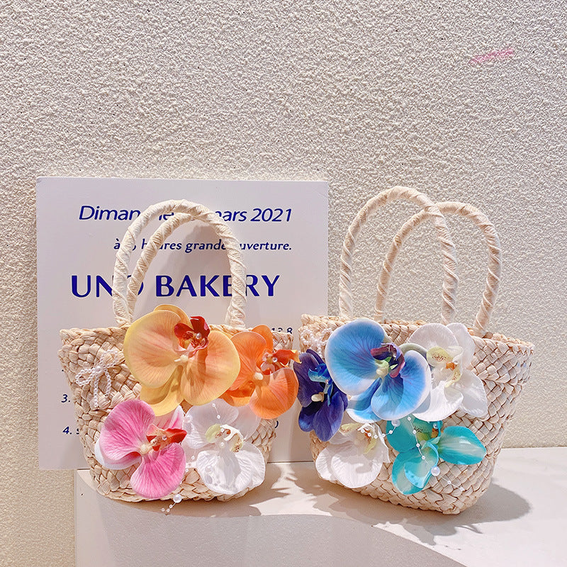 Vacation Beach Style Bohemian Phalaenopsis Flower Woven Personality Women's Handbag