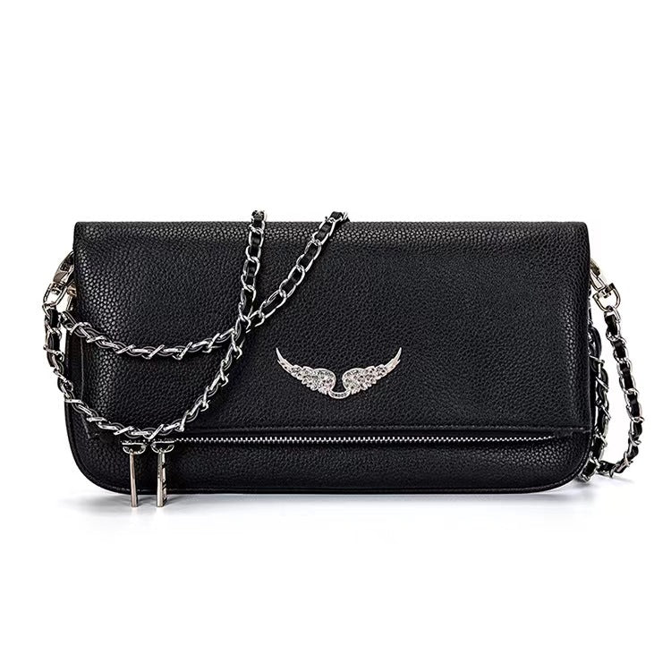 First Layer Cowhide Chain Black Clutch Bags