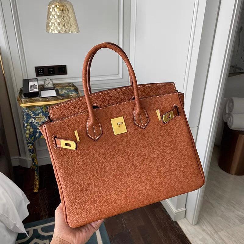 Cowhide Grain Gold Sier Genuine Leather Fashion Large Capacity Portable Women's Handbag