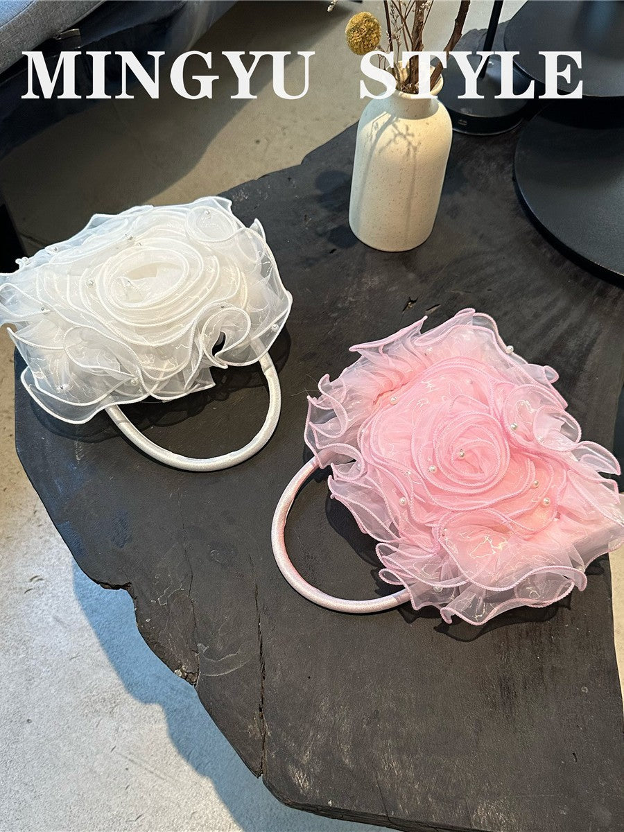 Women's Fairy Three-dimensional Pink Yarn Fluffy Large Flower Wedding Women's Handbag