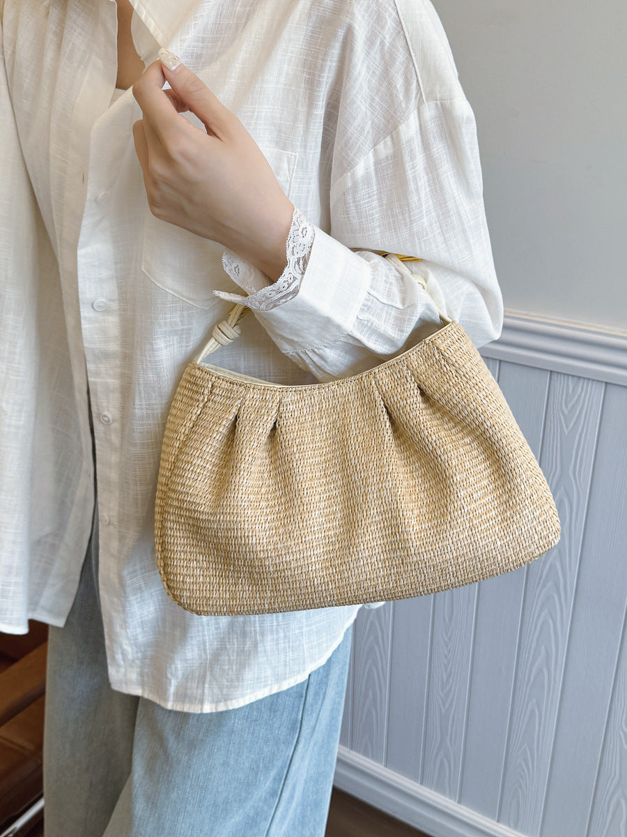 Summer Bronze Hardware Portable Exquisite Straw Beach Vacation Women's Handbag