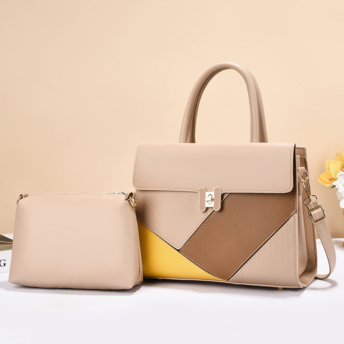 Women's High-grade Color Matching Texture Patchwork Western Style Handbags