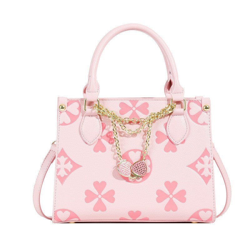 Boston Pillow Clover Embossed Strawberry Diamond Pendant Women's Messenger Bag