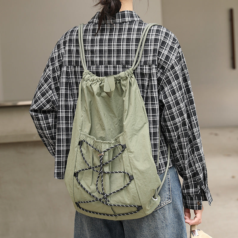 Leisure Artistic Nylon Fashion Drawstring Pleated Canvas Backpacks