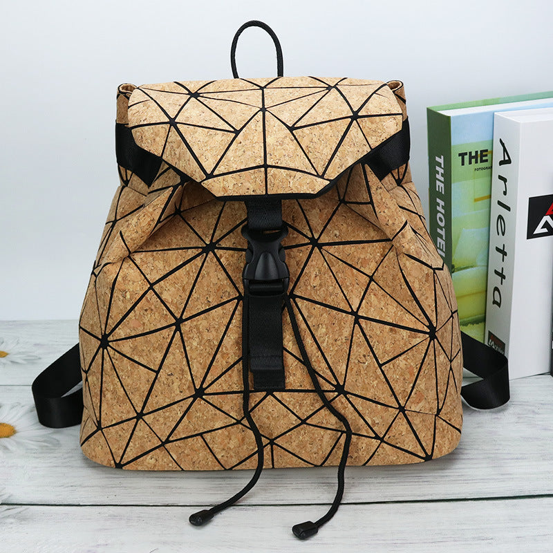 Women's Bark Wood Fabric Geometric Diamond Plaid Female Early High Women's Backpack