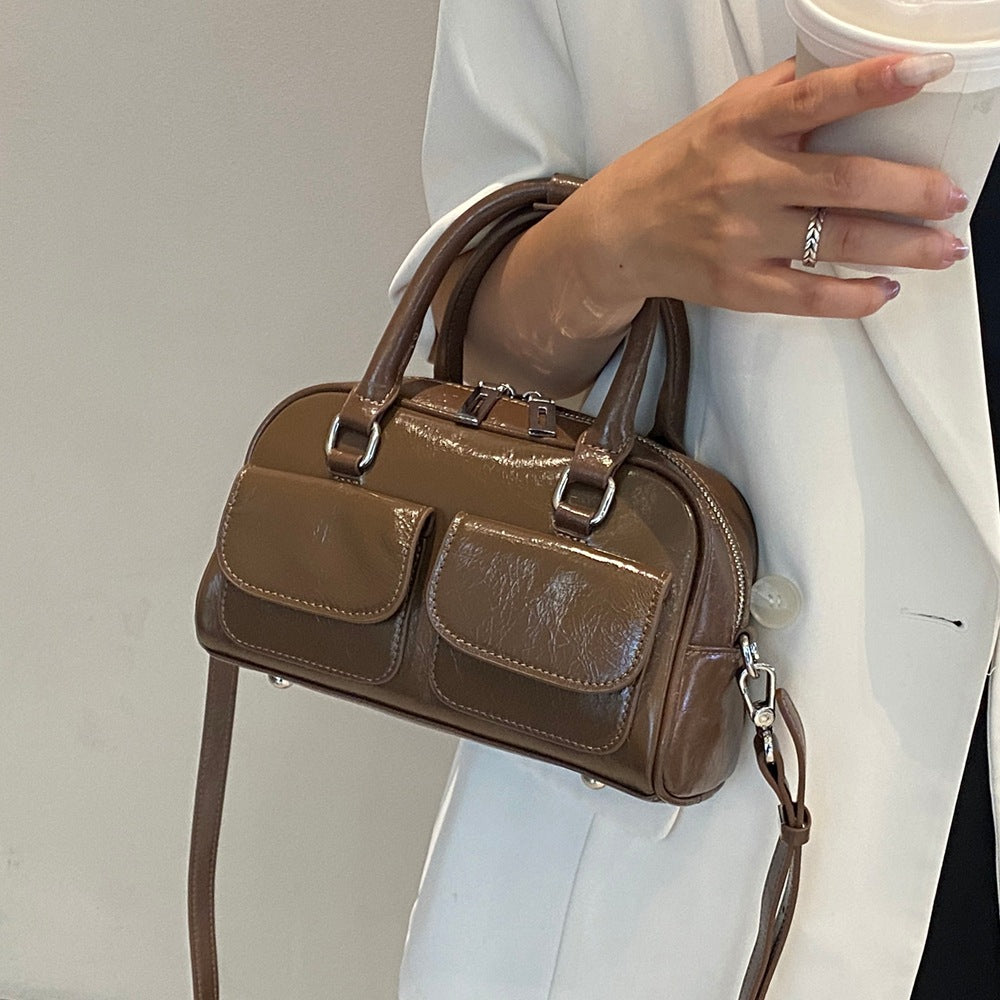 Genuine Leather Retro Female Burst Crack Cattlehide Fashion Simple Women's Handbag