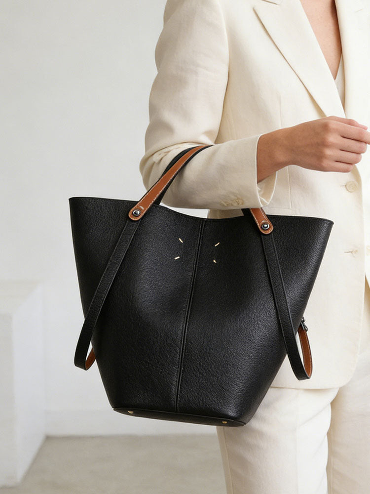 Fashion Mother Large Capacity Totes Contrast Color Commuter Bucket Bag