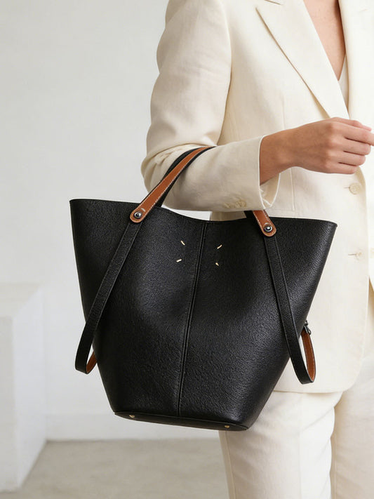 Fashion Mother Large Capacity Totes Contrast Color Commuter Bucket Bag