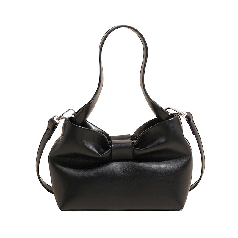 Women's Summer Pleated Bow Solid Color Portable Underarm Tote Bags