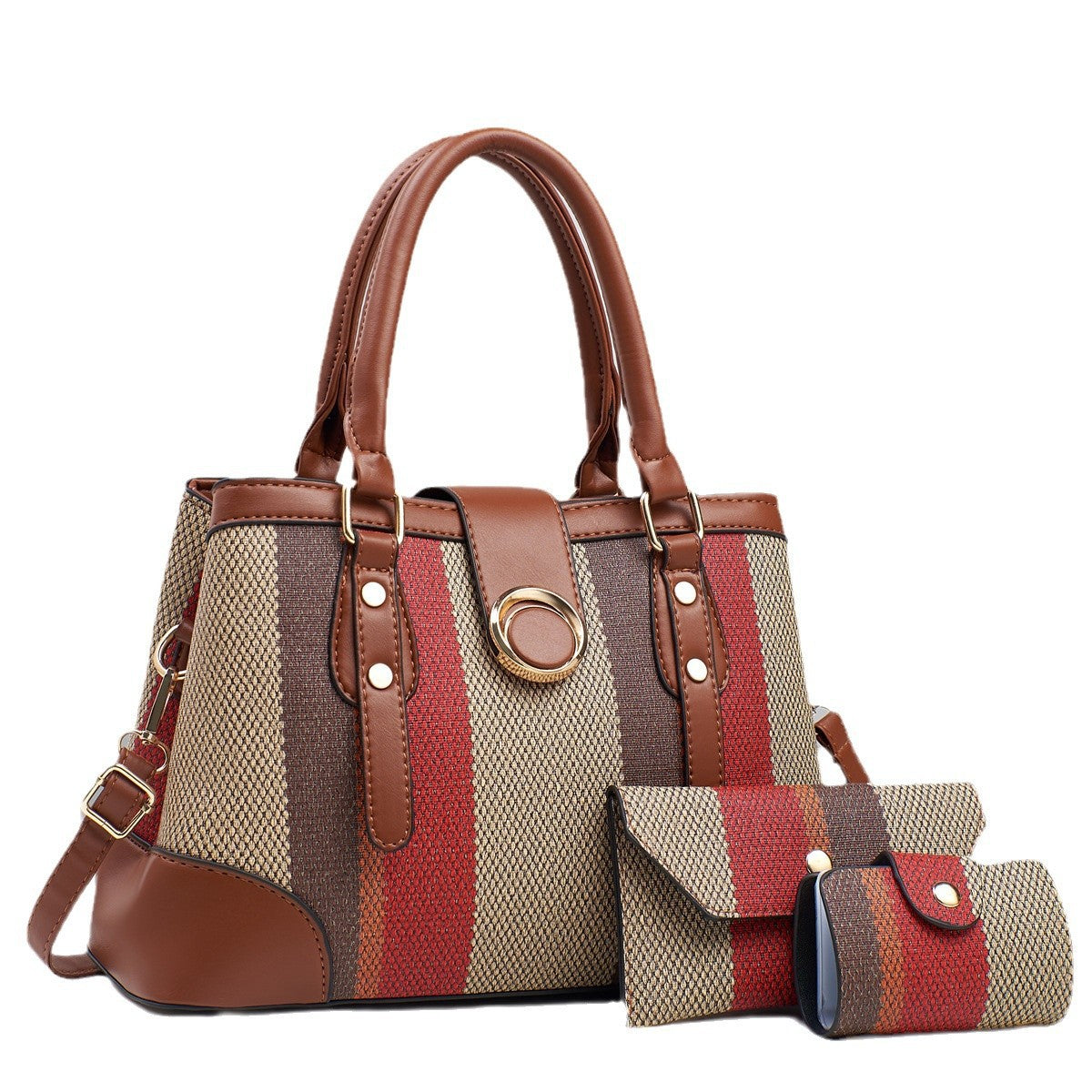 Large Capacity Stitching Canvas Three-piece Color Matching Bags