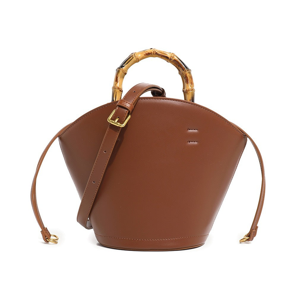 Design Bamboo Soft Leather Vegetable Basket Women's Messenger Bag