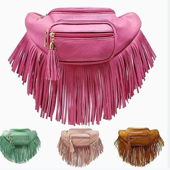 Tassel Stylish Versatile Leather Waterproof Adjustable Sport Waist Bag, Accessory Bag