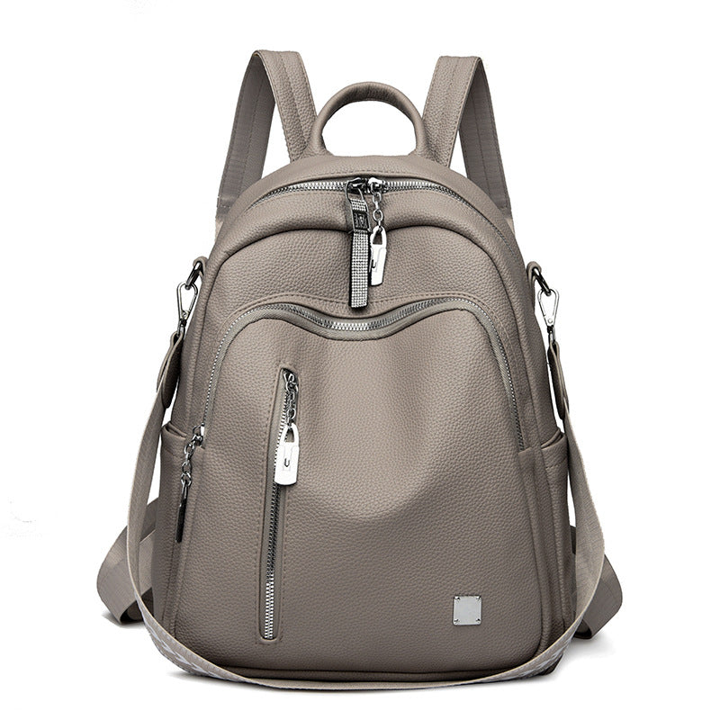 Women's Leather Fashion Korean Style Large Capacity Versatile Soft Backpacks