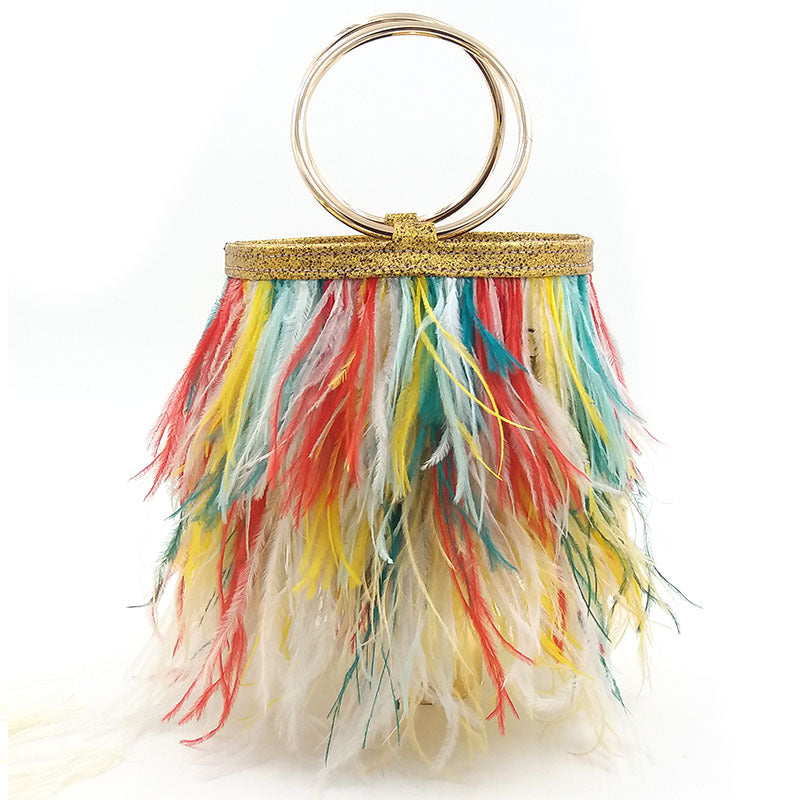 Women's Fashion Chain Imported Ostrich Fur Hand Handbags