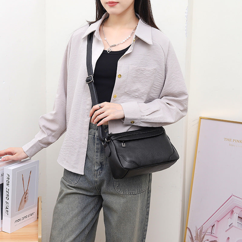 Women's Niche Lightweight Mobile First Layer Cowhide Leather Men's Bags