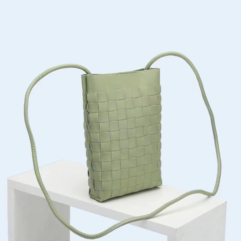 Women's Authentic Leather Weave Cell Korean Simple Mobile Phone Bag