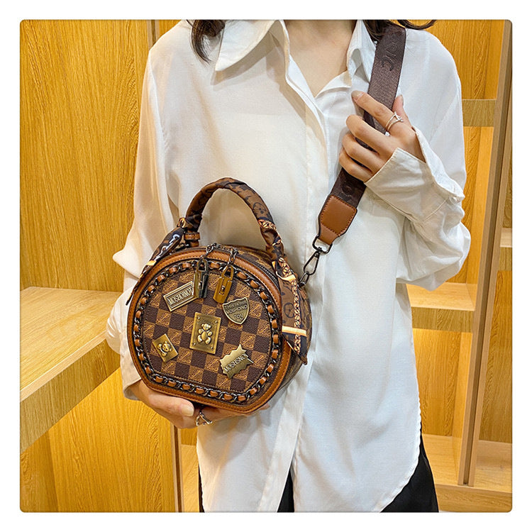 Women's Retro Textured Round Cake Spring Fashion Badge Women's Messenger Bag