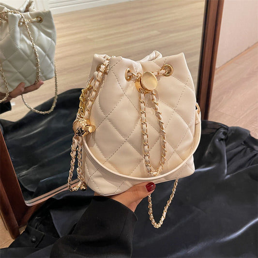 Women's Spring Rhombus Chain Portable Graceful Texture Bucket Bag