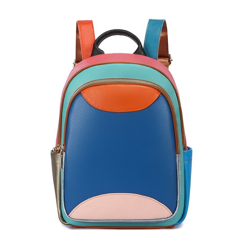 Women's Leather Fashion Trend Multicolor First Layer Cowhide Women's Backpack