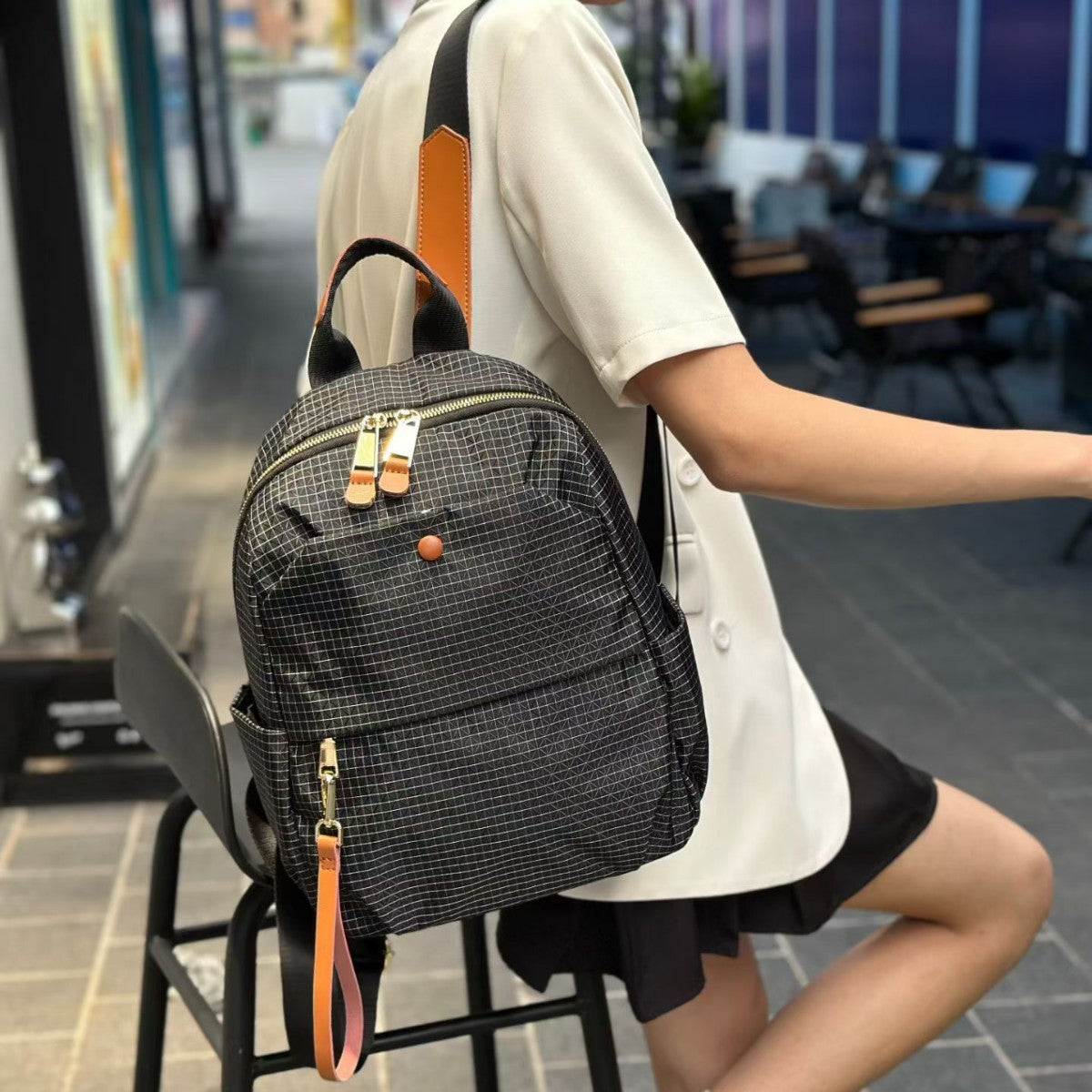 Women's Lightweight Waterproof Plaid Nylon Simple Minority Women's Backpack