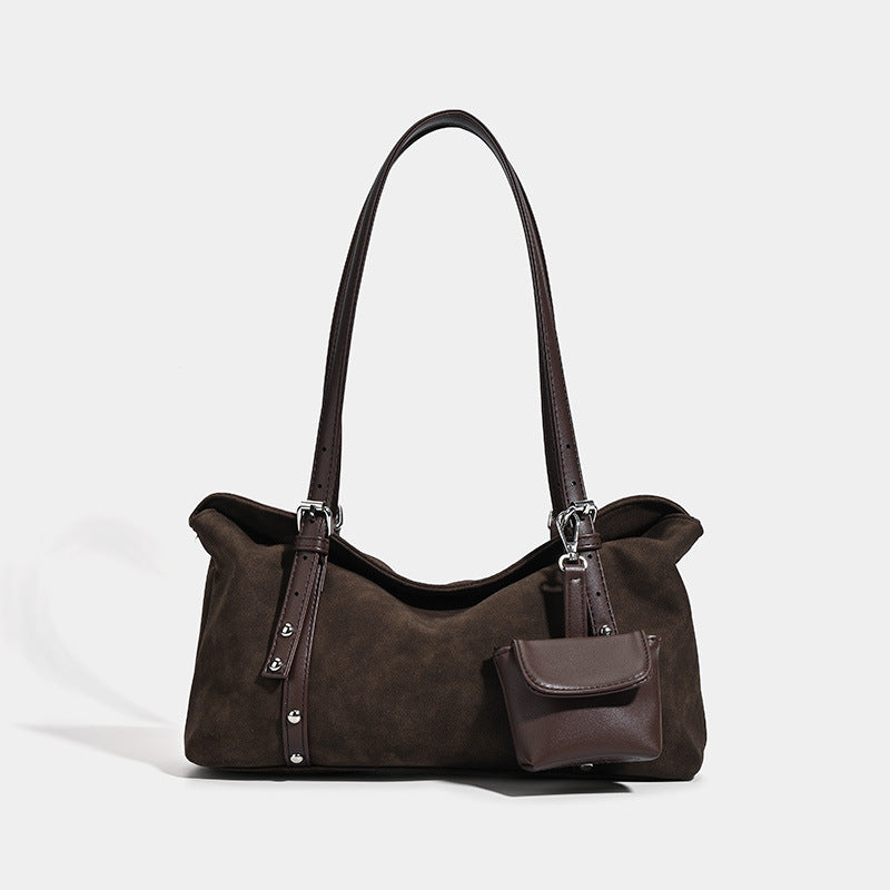 Women's Retro Suede Pillow Large Capacity Commuter Fashion Underarm Bag