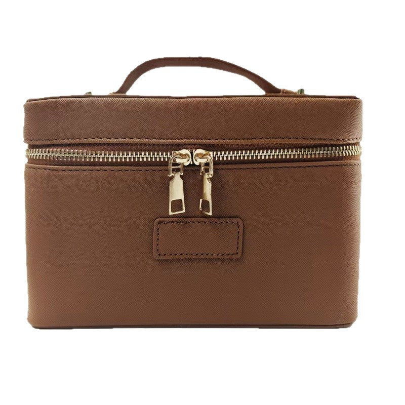 Cross Pattern Leather Golden Hardware Portable Beauty Storage Skin Makeup Bag