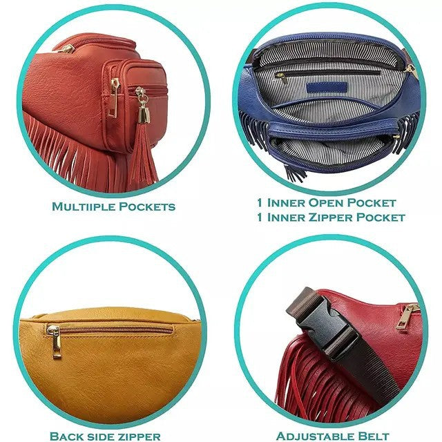 Tassel Stylish Versatile Leather Waterproof Adjustable Sport Waist Bag, Accessory Bag