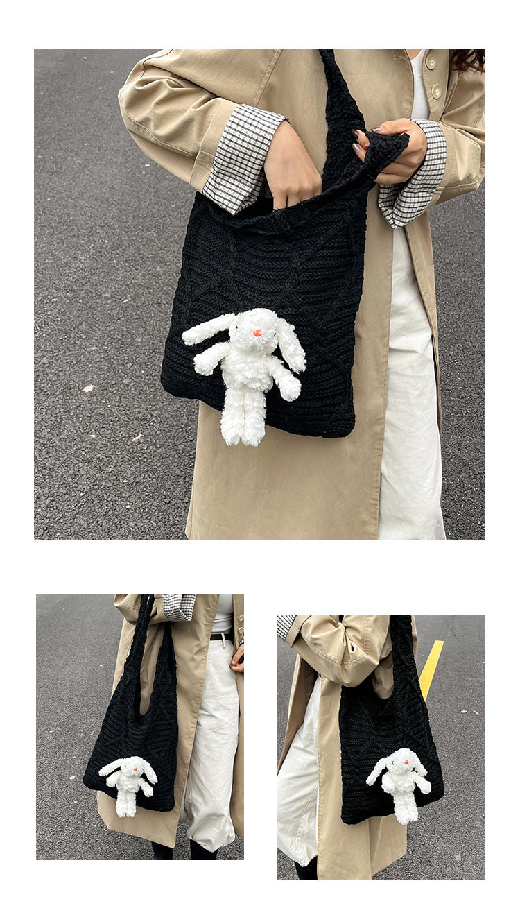 Knitted Female Korean Rabbit Pendant Commute Women's Messenger Bag