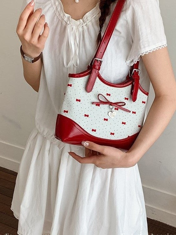 Women's Korean Style Sweet Bow Design Cute Polka Shoulder Bags