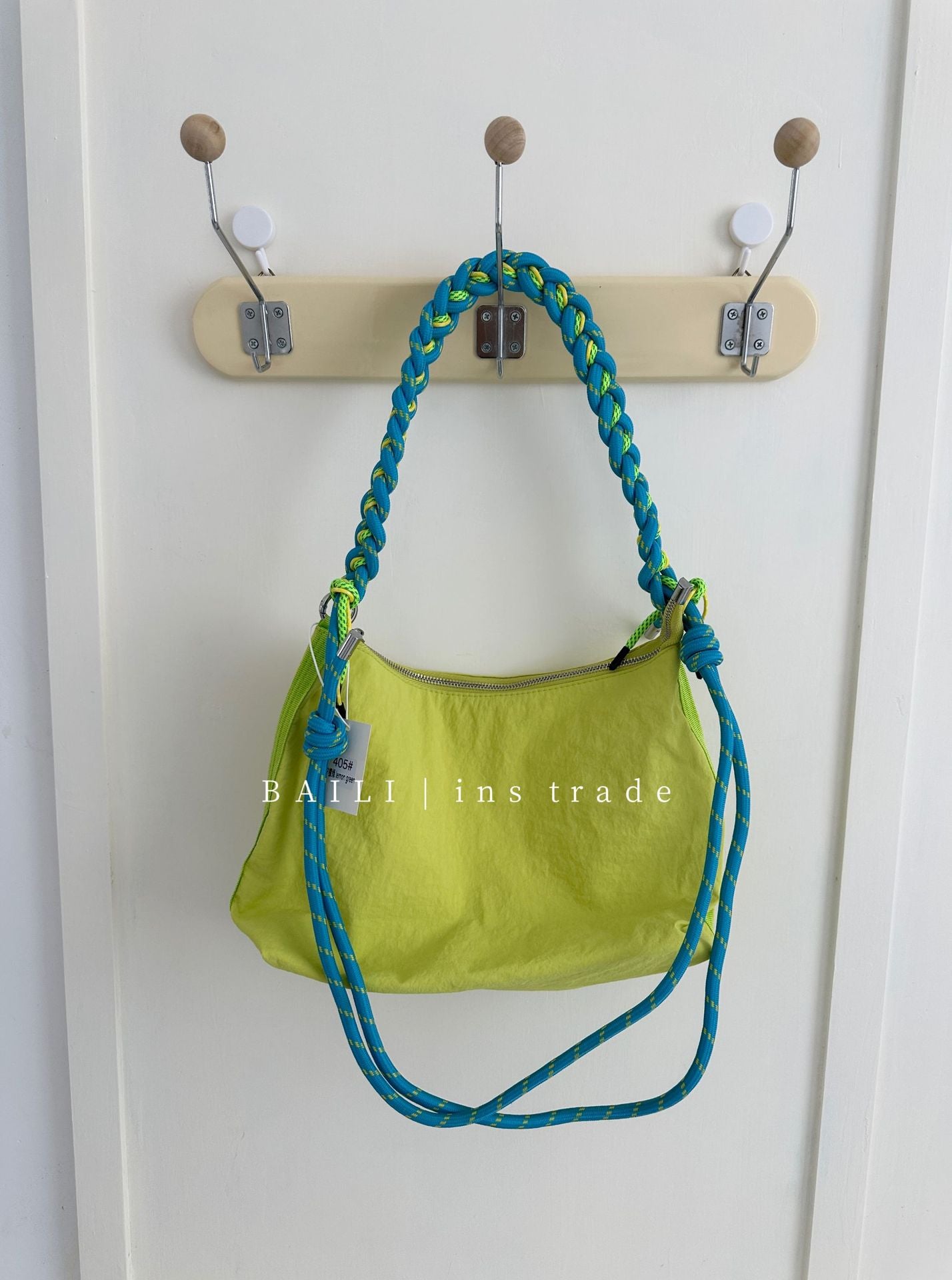 Korean Nylon Large Capacity Contrast Color Braided Rope Leisure Women's Shoulder Bag