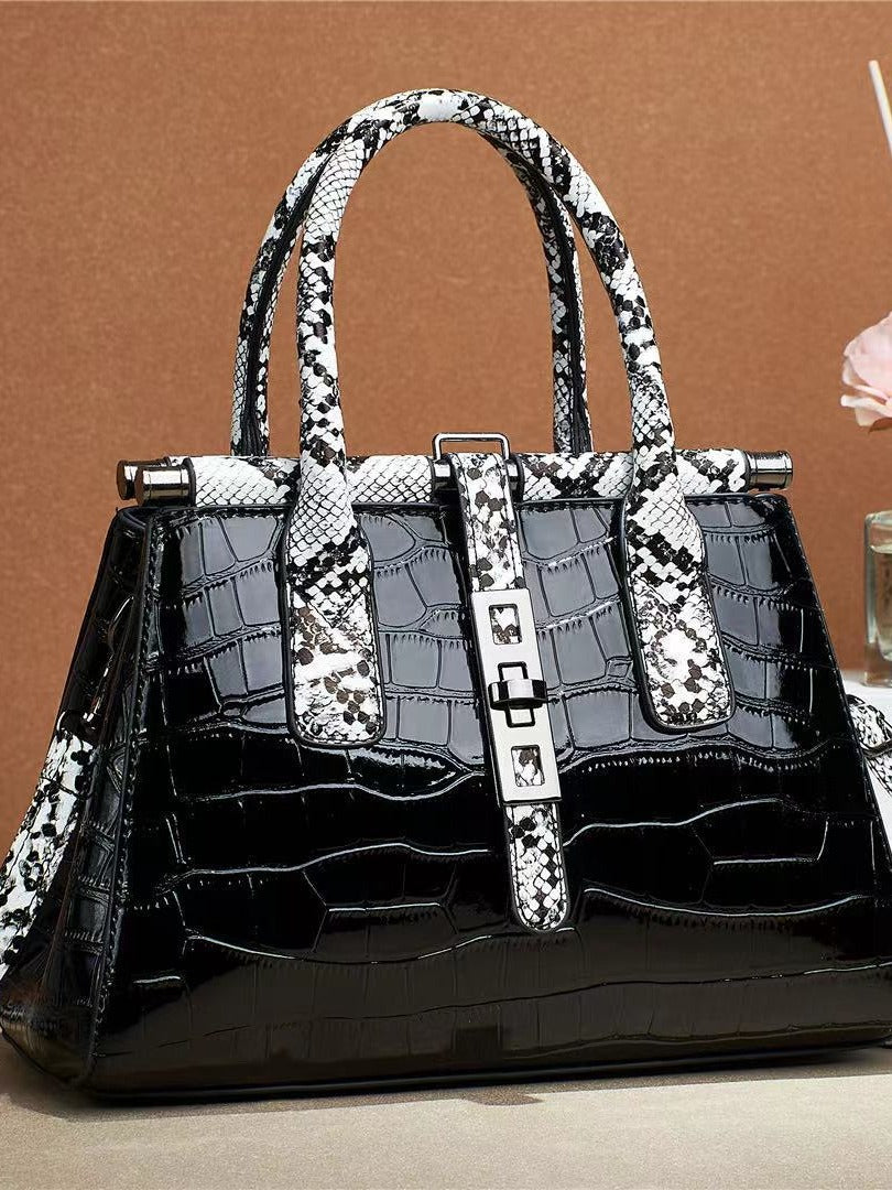 Women's Large Capacity Color Matching Western Style Textured Crocodile Pattern Simple Bags