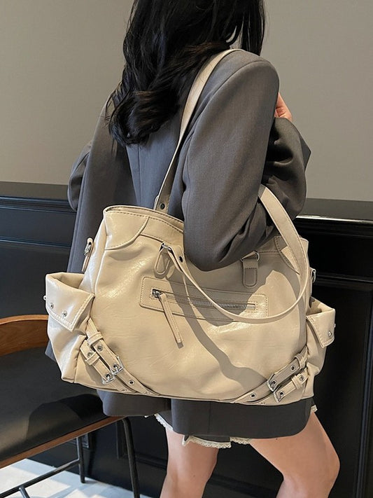 Women's Retro High-grade Solid Color Simple Commuter Tote Bag