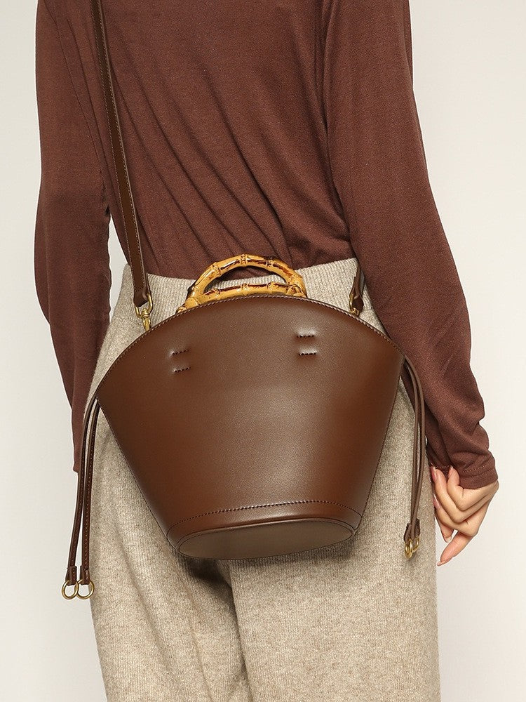 Design Bamboo Soft Leather Vegetable Basket Women's Messenger Bag