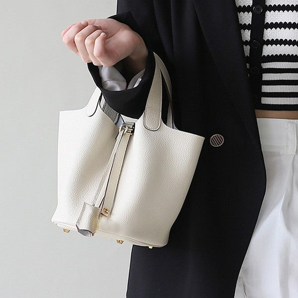 First Layer Cowhide Home Vegetable Basket Soft Bucket Bag